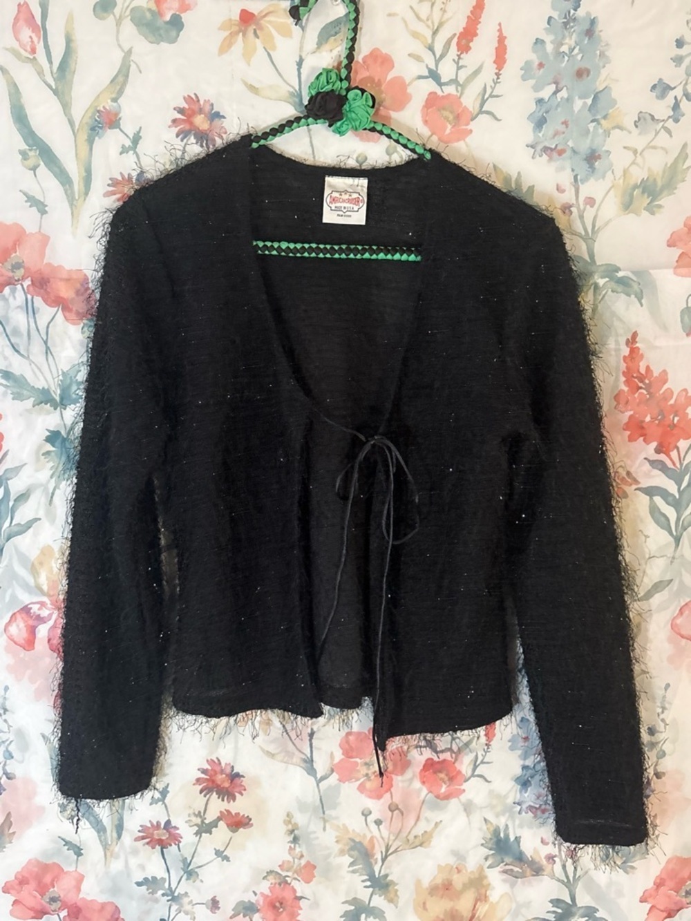 Black Fuzzy Tie-Front Cardigan Sweater